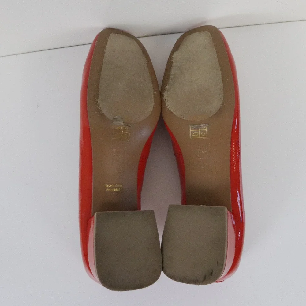 Anthropologie Bibi Lou Heeled Ballet Pumps 40 9 Red Patent Leather Square Toe